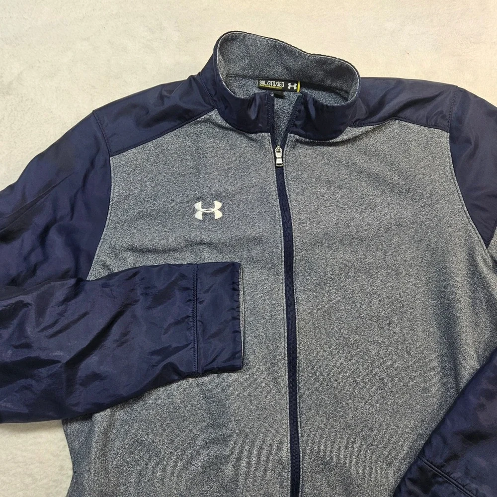 Under Armour Mens ColdGear Full Zip Jacket Gray Navy Blue 3XL Loose Fit 1320997